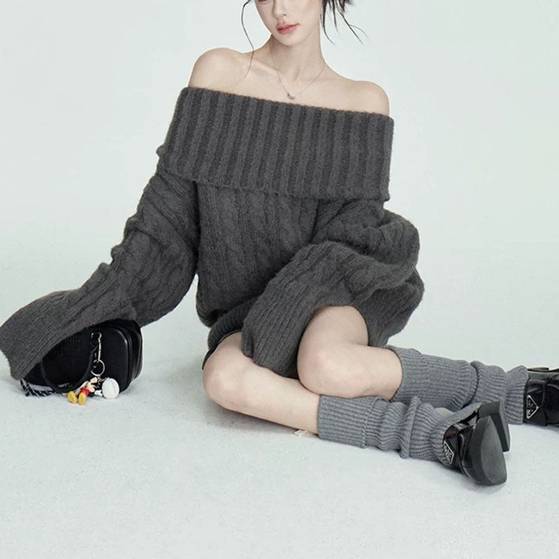 Pure Soft Glutinous Off-shoulder Turtleneck Sweater