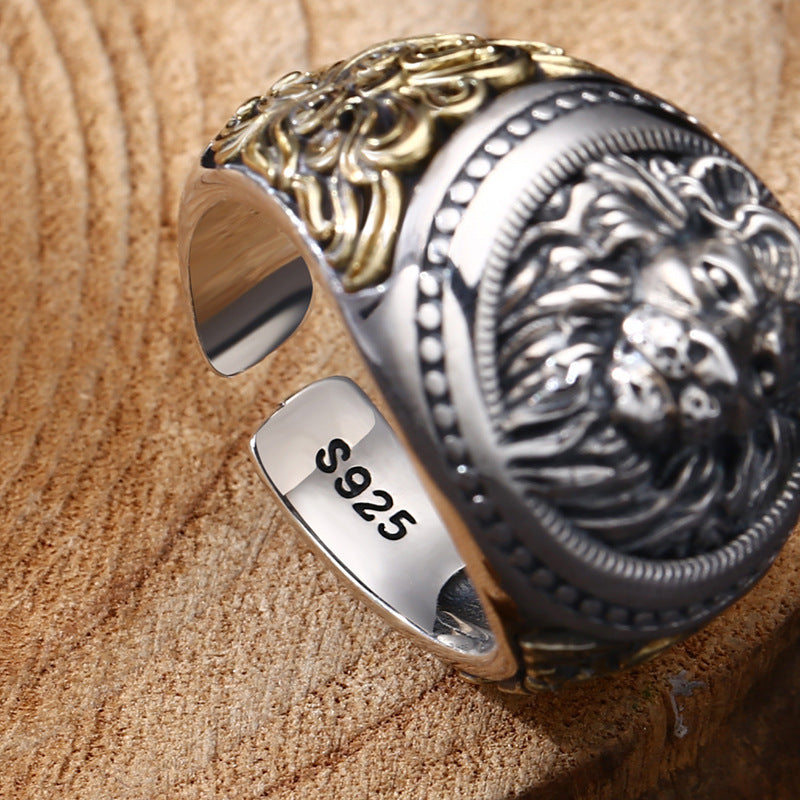 925 Sterling Silver Ring Lion Vintage Distressed