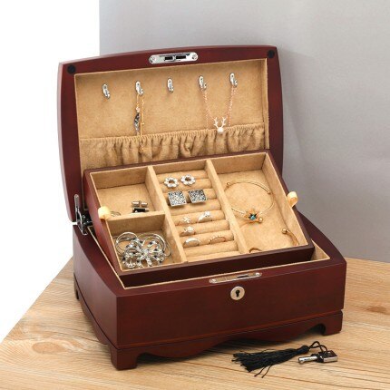 Multifunctional Wooden Jewelry Box With Multi-Layer Retro Style