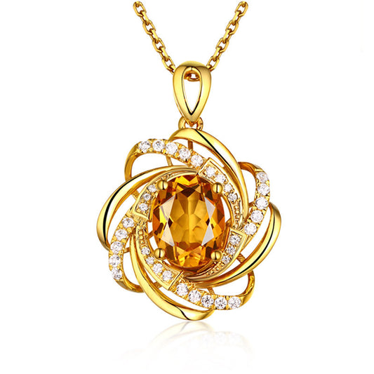 Low Luxury Plated 18k Golden Crystal Necklace Full Diamond Flower Gold Pendant