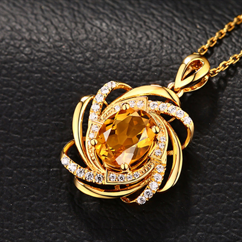 Low Luxury Plated 18k Golden Crystal Necklace Full Diamond Flower Gold Pendant