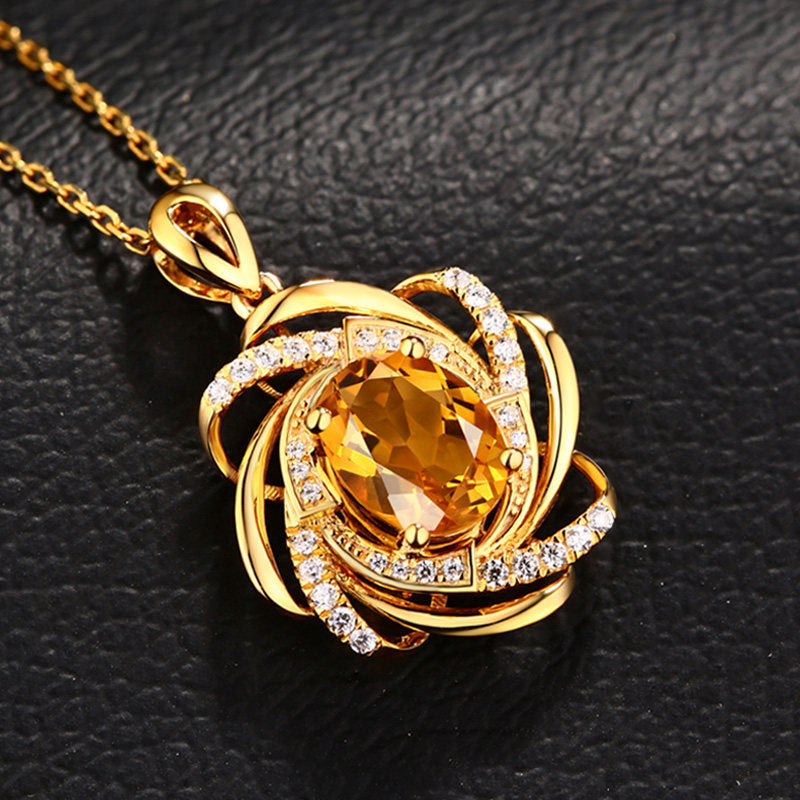 Low Luxury Plated 18k Golden Crystal Necklace Full Diamond Flower Gold Pendant