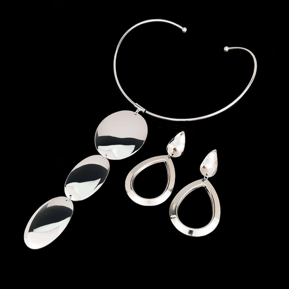 Fashion Iron Pendant Necklace Collar Earring Set Fashion Temperament Collar Stage Accessories Female