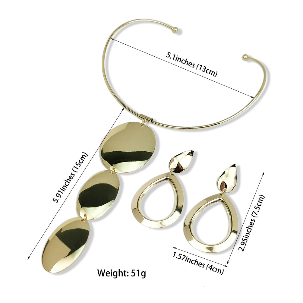 Fashion Iron Pendant Necklace Collar Earring Set Fashion Temperament Collar Stage Accessories Female