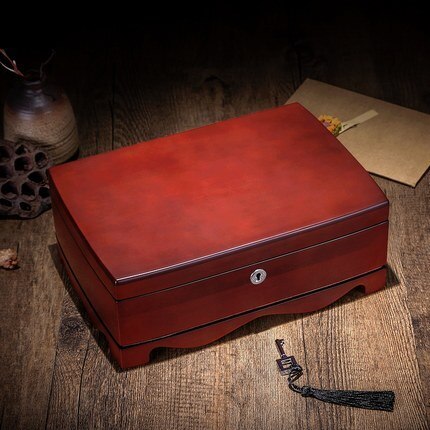 Multifunctional Wooden Jewelry Box With Multi-Layer Retro Style