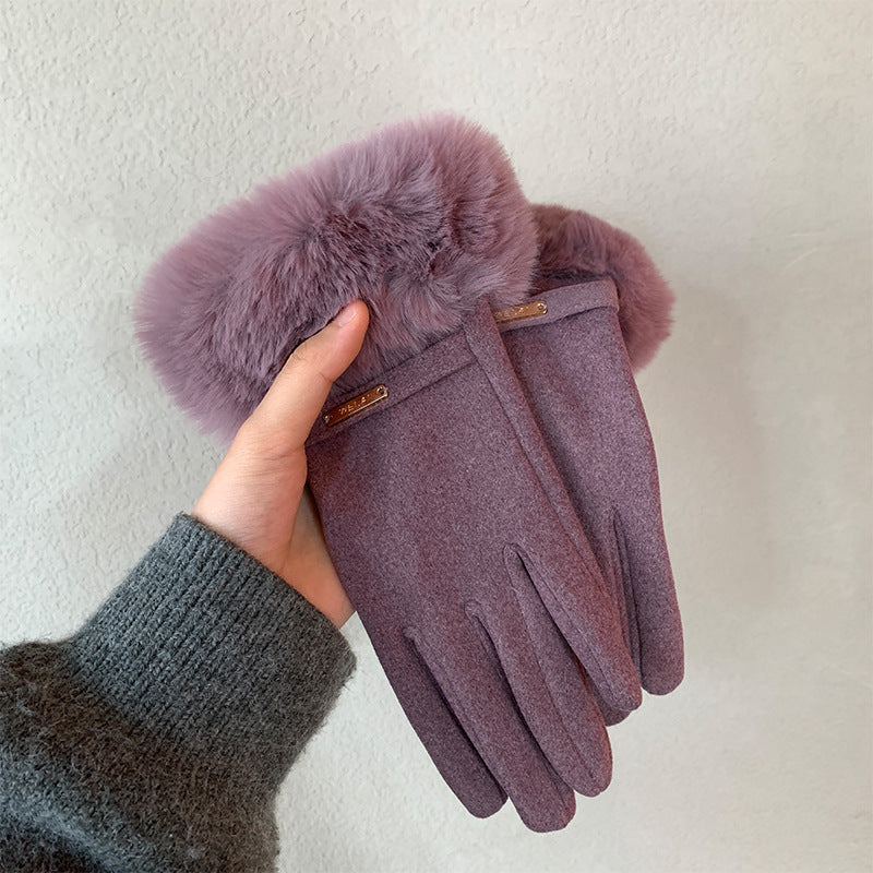 Touch Screen Warm Gloves Winter Women Fleece-lined Thickened