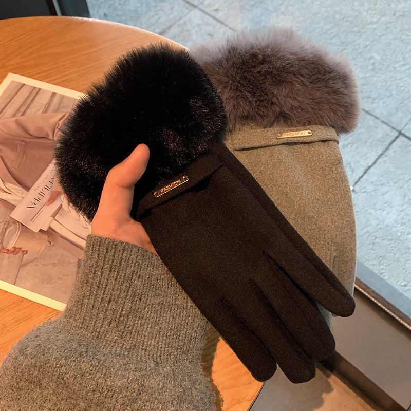 Touch Screen Warm Gloves Winter Women Fleece-lined Thickened