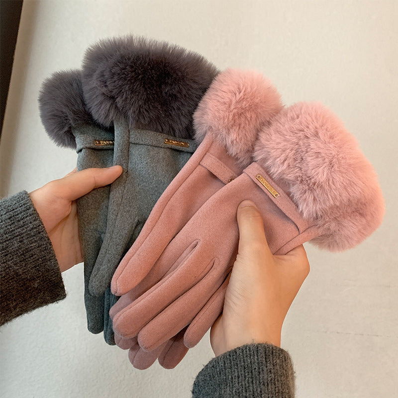 Touch Screen Warm Gloves Winter Women Fleece-lined Thickened