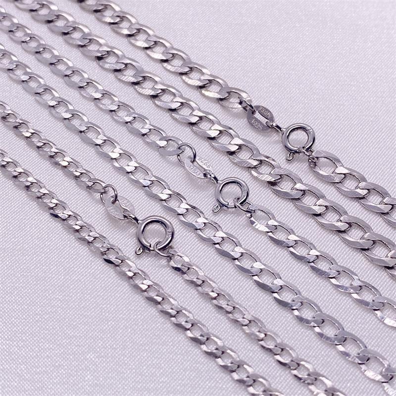 S925 Sterling Silver Simple Trendy Men's Curb Necklace Domineering Cuban Clavicle Chain