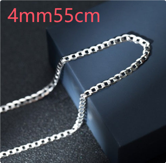 S925 Sterling Silver Simple Trendy Men's Curb Necklace Domineering Cuban Clavicle Chain