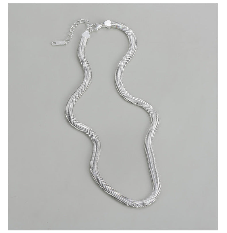 S925 Sterling Silver Heavy Industry Flat Snake Necklace