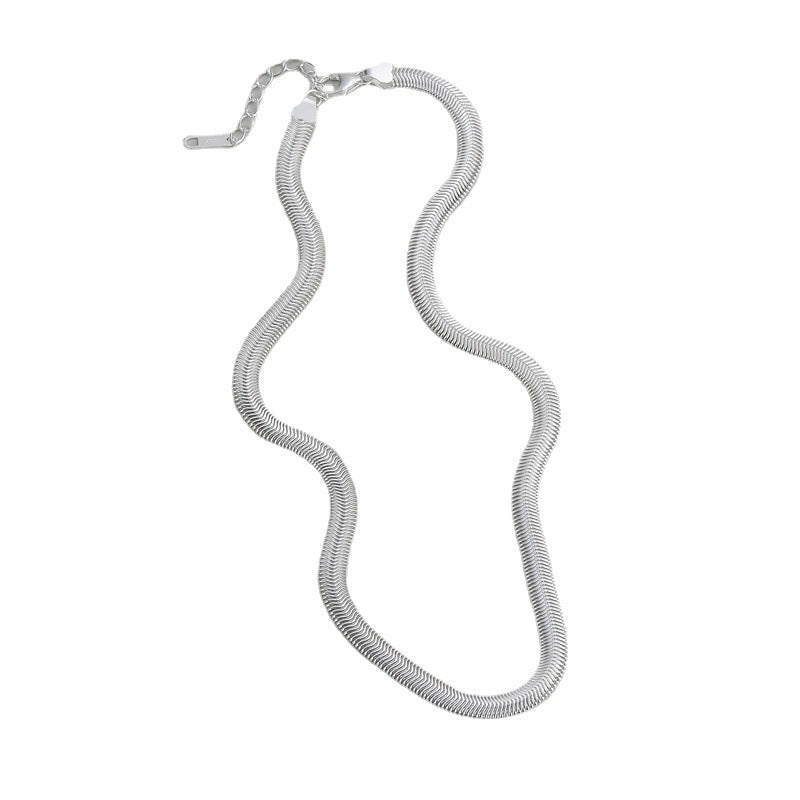 S925 Sterling Silver Heavy Industry Flat Snake Necklace