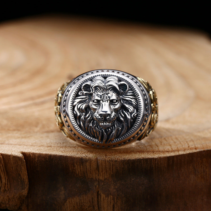 925 Sterling Silver Ring Lion Vintage Distressed