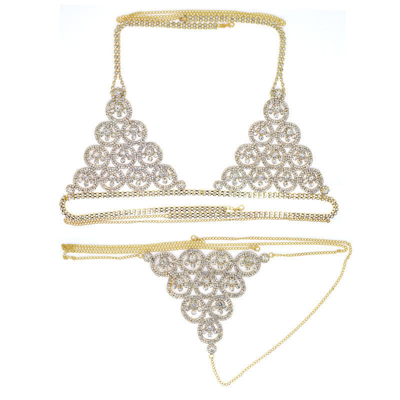 Round Rhinestone Body Chain European And American Sexy Beach Bikini Breast Chain Women