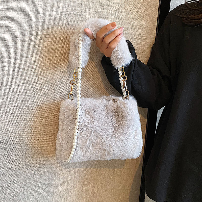 Pearl Chain Plush Bag Female Ins Korean Style