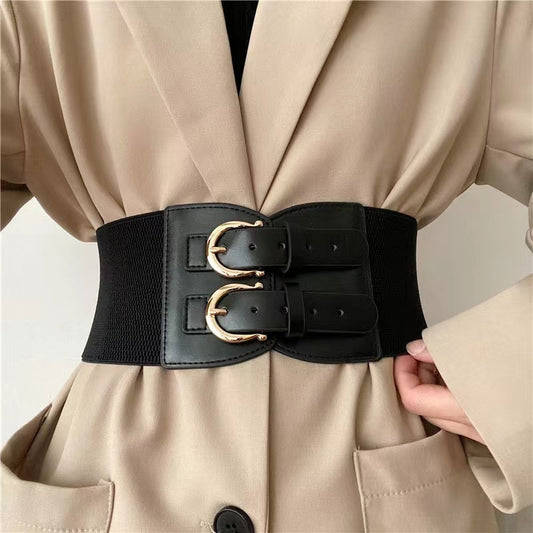 Senior Sense Retro Needle Buckle Waist Seal Elastic Elastic Wide Belt Women's Fashion Belt All-matching Coat Suit