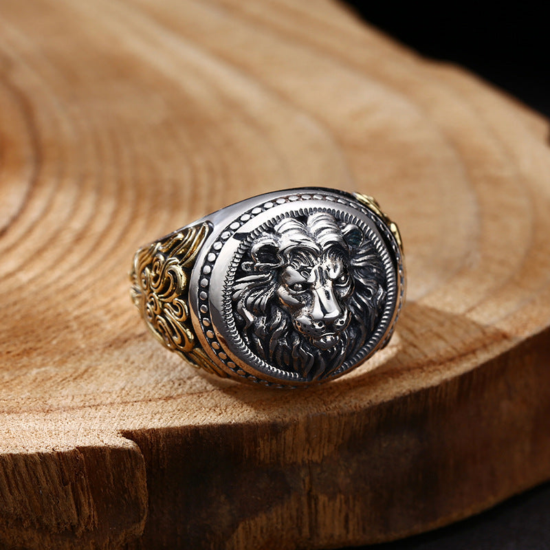 925 Sterling Silver Ring Lion Vintage Distressed