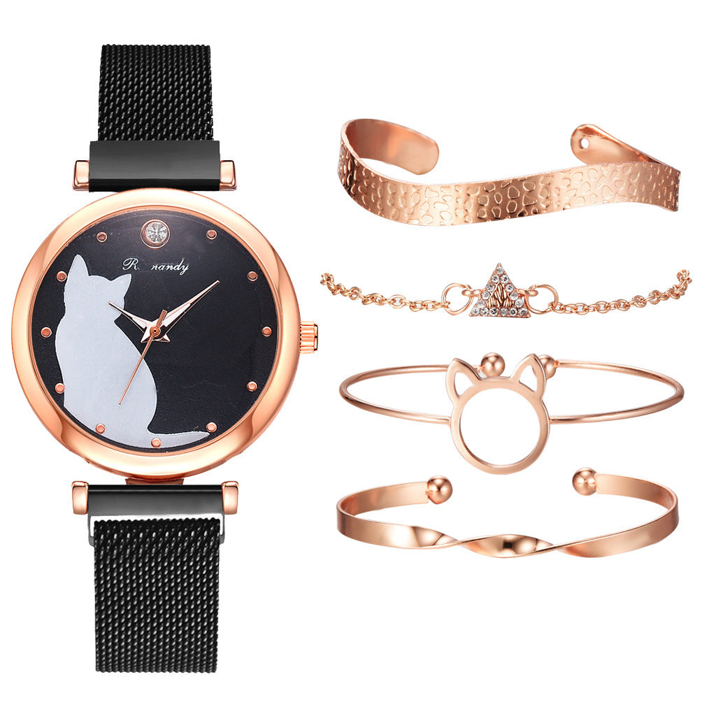 Women's cat watch bracelet set