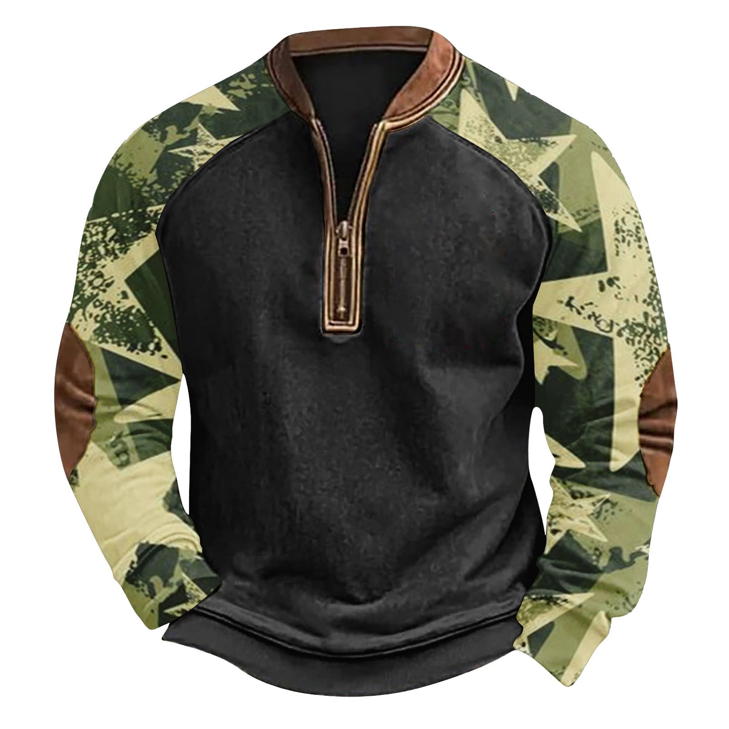 Printed Half Zipper Camouflage Men's Sweater