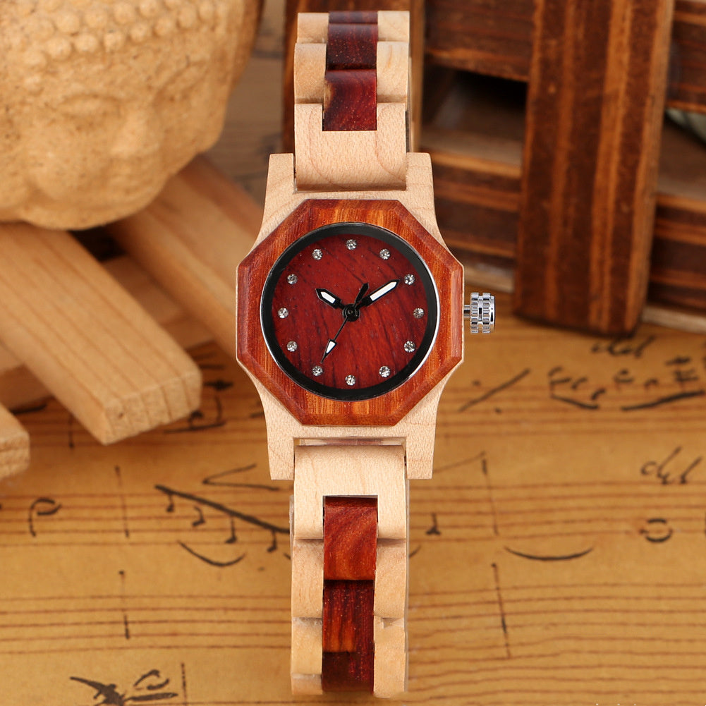 Bracelet Buckle Octagon Face Diamond Ladies Wooden Watch