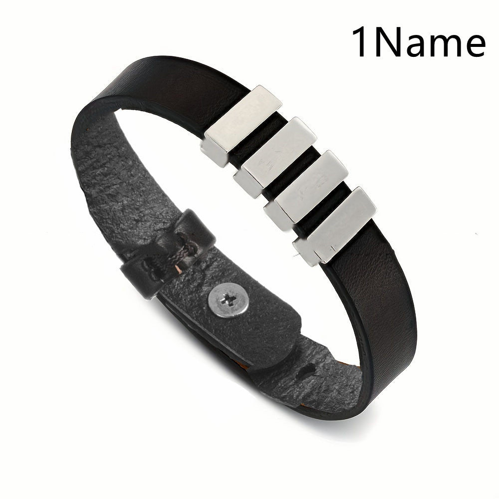 Customized Family Names Bracelet For Men Personalized Engraved Stainless Steel Beads Leather Bracelets Bangle Father's Day Gifts