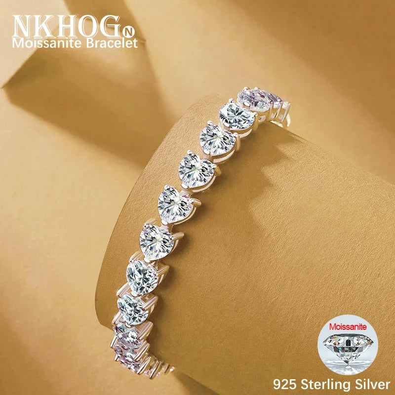 Full Moissanite Bracelets Heart Shape S925 Sterling Silver Sparkling Diamond Bangle with Certificate (No DHL,10 days Shipment-Free shipment)