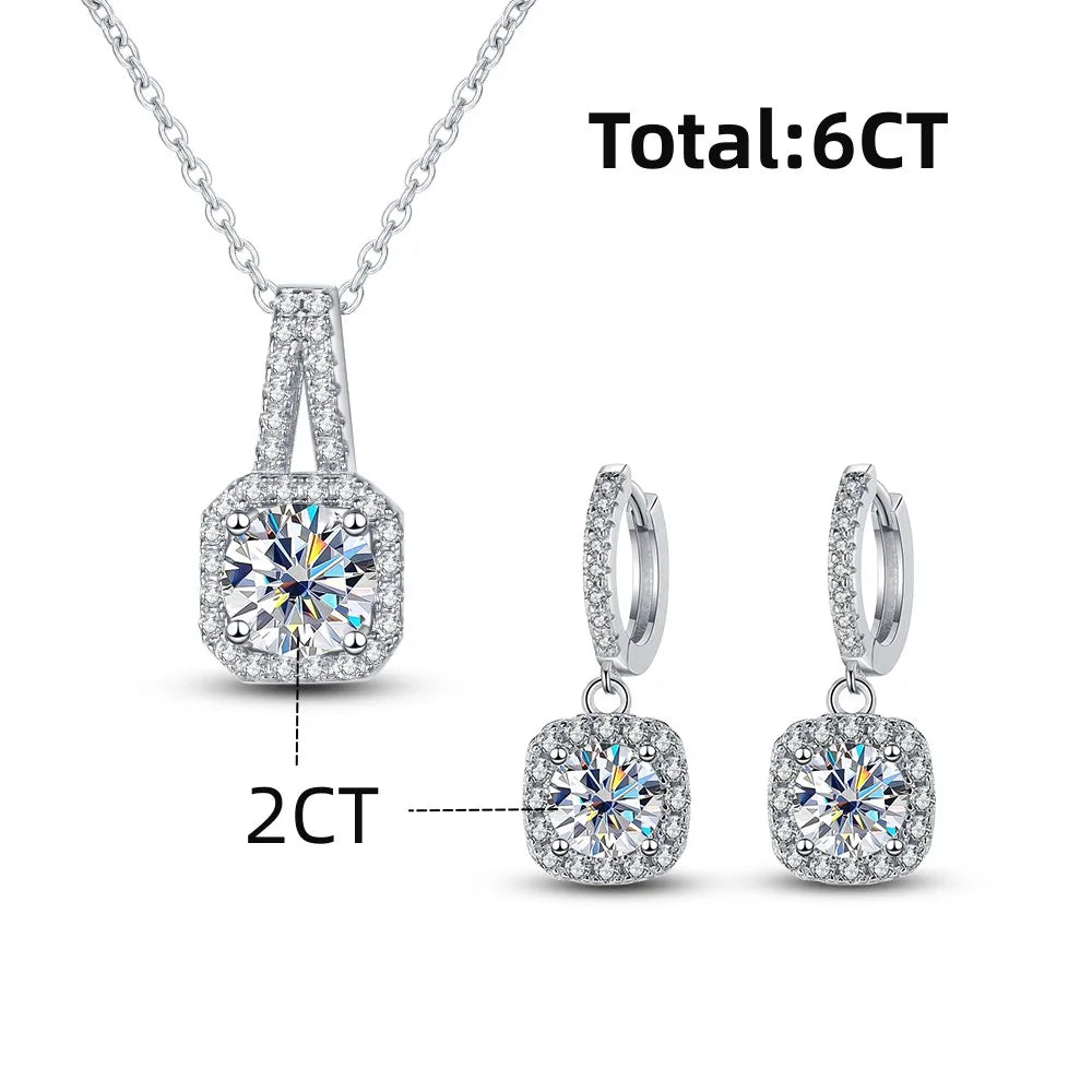 Real Moissanite S925 Sterling Silver Jewelry Sets Drop Earrings, Pendant Necklace  for Women (Standard shipment only-No DHL- Free shipment)