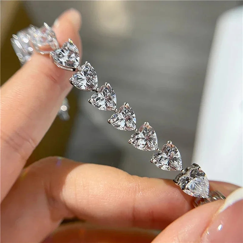 Full Moissanite Bracelets Heart Shape S925 Sterling Silver Sparkling Diamond Bangle with Certificate (No DHL,10 days Shipment-Free shipment)