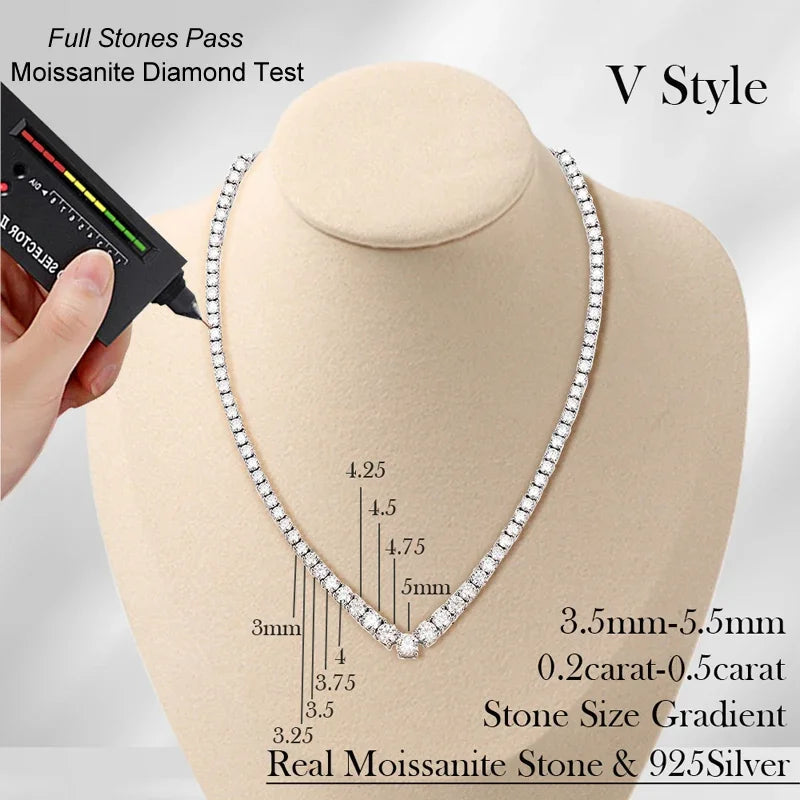 18K Plated Tested Moissanite Pendant Necklace For Women Unique V-shaped 925 Silver D VVS Lab Diamond (Standard shipment only, 10 days Shipment, Free shipment)