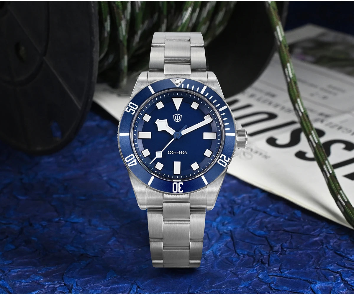 Watchdives WD1969 Pro 38mm Quartz Watch VH31 Sweep Seconds Movement 20Bar Waterproof BGW9 Blue Luminous Sapphire Glass Watches (FREE shipment,8-10 days shipment time)