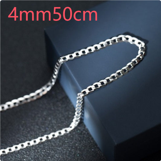 S925 Sterling Silver Simple Trendy Men's Curb Necklace Domineering Cuban Clavicle Chain