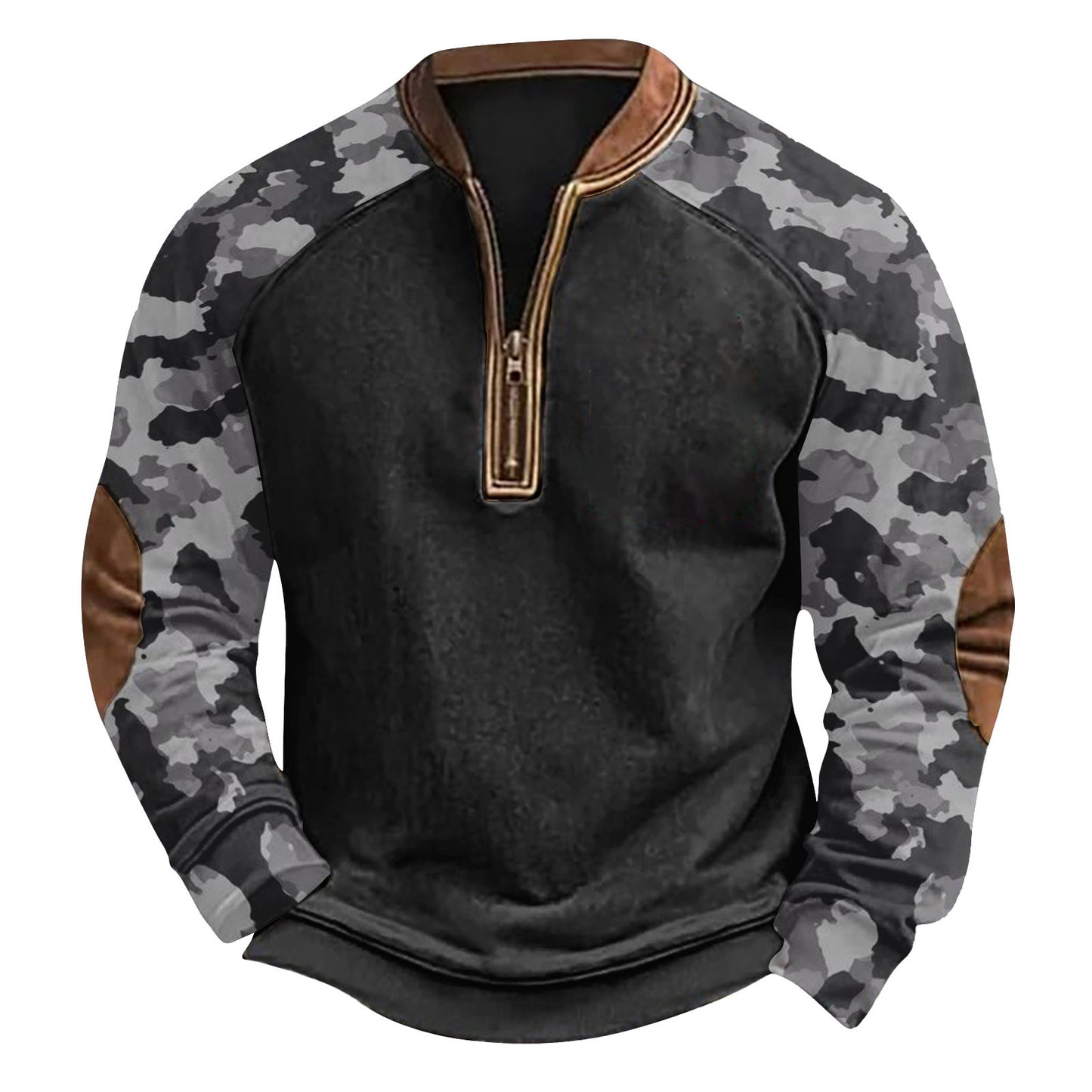 Printed Half Zipper Camouflage Men's Sweater