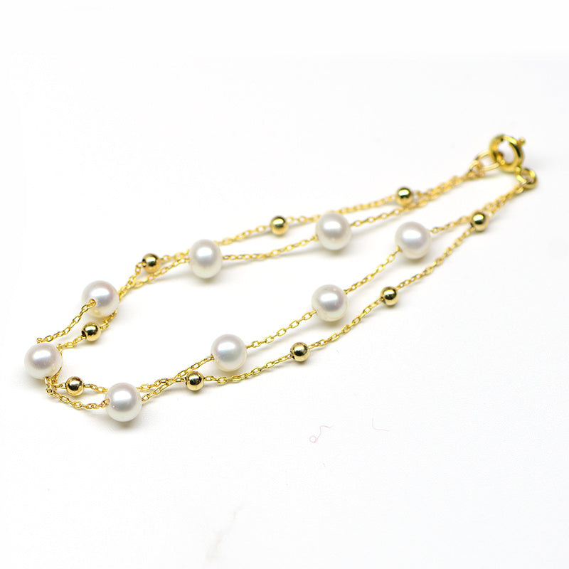 18k Gold Seawater Pearl Adjustable Double-layer Bracelet