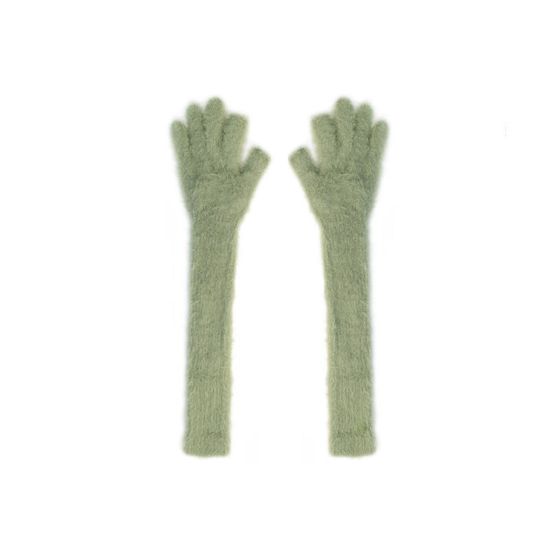 Candy Color Lengthened Mink-like Fingerless Gloves For Women