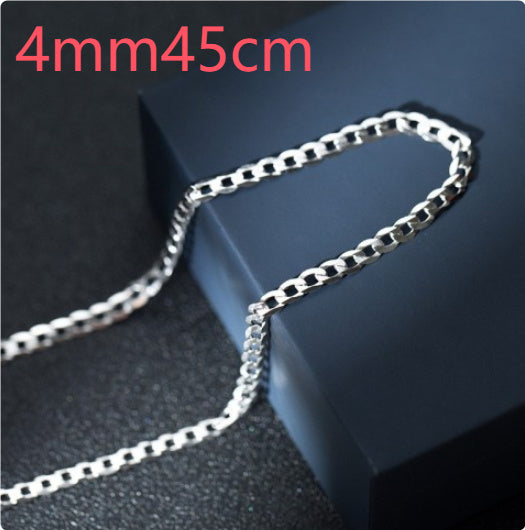 S925 Sterling Silver Simple Trendy Men's Curb Necklace Domineering Cuban Clavicle Chain