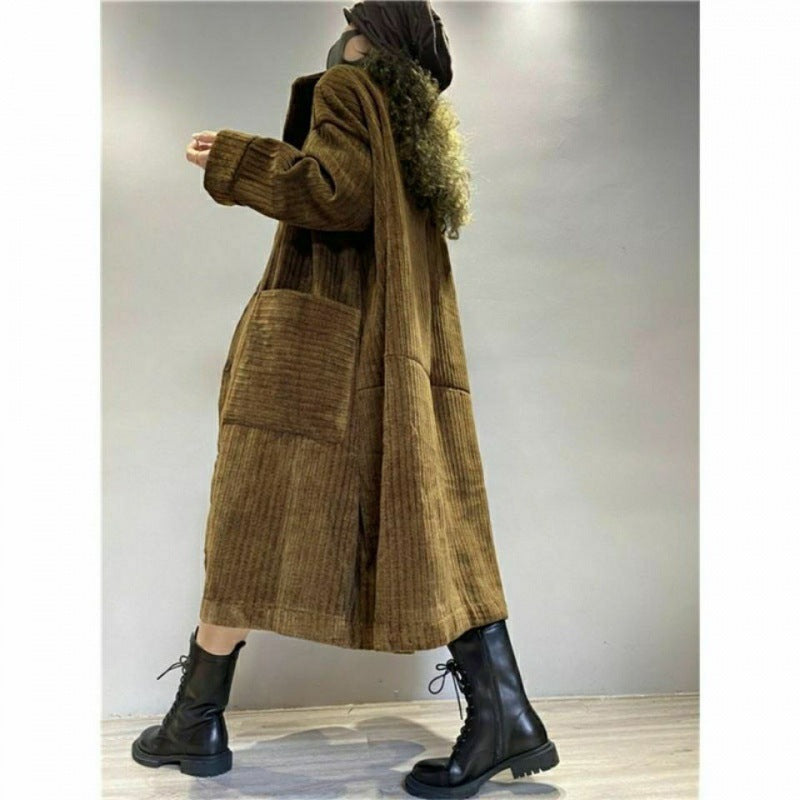 Corduroy Plus Size Coat Women's Mid-length