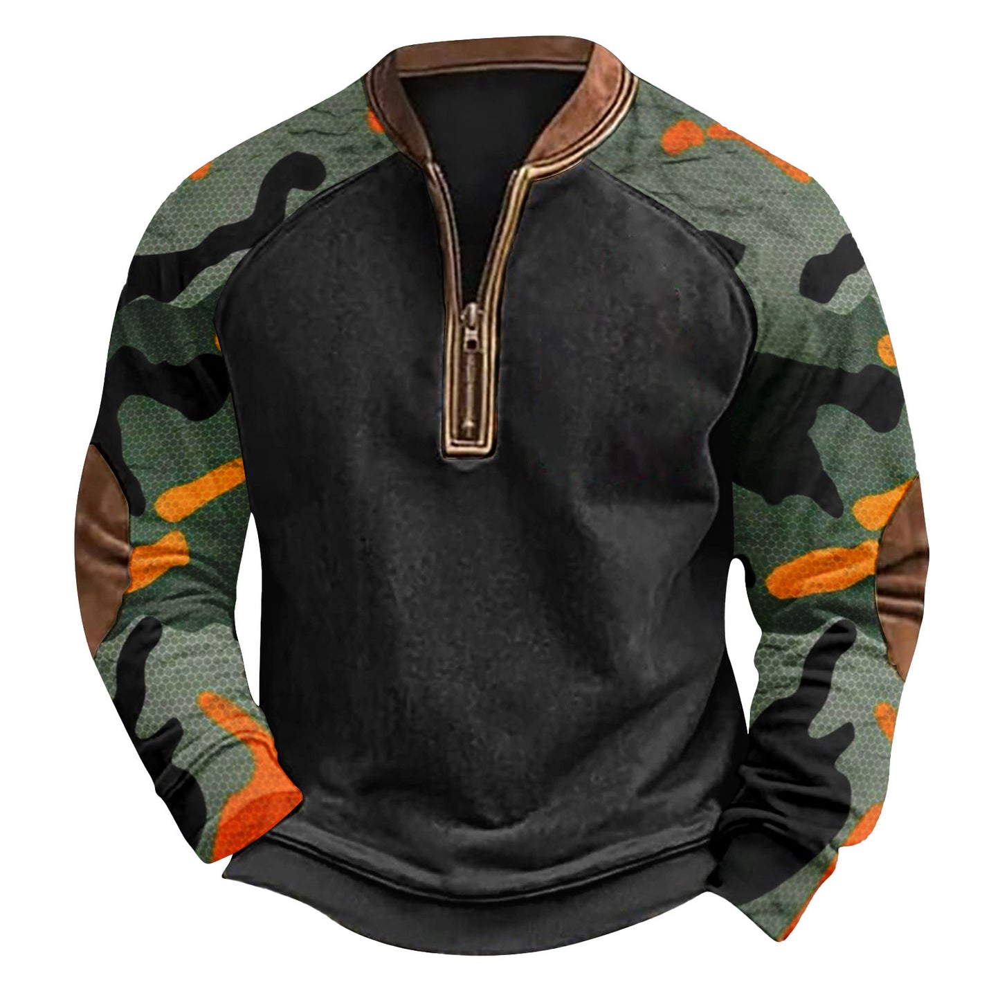 Printed Half Zipper Camouflage Men's Sweater