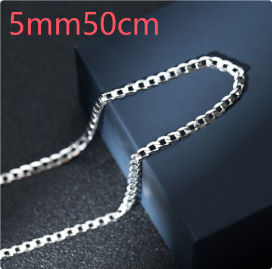 S925 Sterling Silver Simple Trendy Men's Curb Necklace Domineering Cuban Clavicle Chain